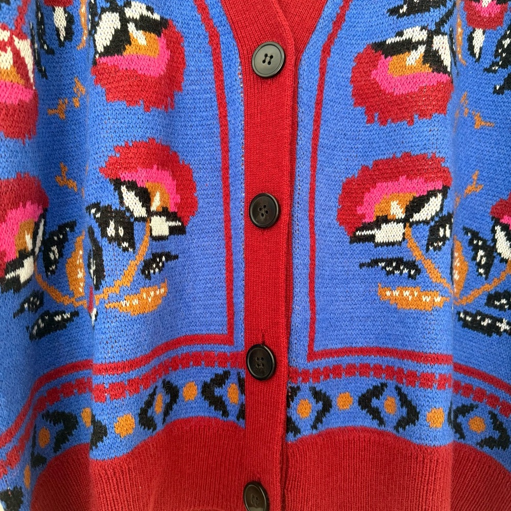 FARM RIO Palms Paradise Cardigan, Blue/Red, Size L, NWT 🇧🇷 - Picture 9 of 13